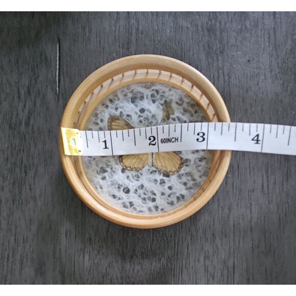 Vintage Round Bamboo Serving Tray Butterfly with Coasters Set of 7 Taiwan - Picture 9 of 12